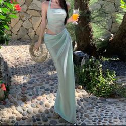 Elegant Mint Green Draped Dress