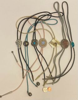 Vintage Lot of 7 Metal Bolo Ties, Nice Designs, Arrowhead, Turquoise, More, Quality, Heavy Duty, Made in USA, Country & Western, Cowboy, Western Wear,
