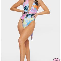 PrettyLittleThing Multi Baroque Multiway Swimsuit Sz 4