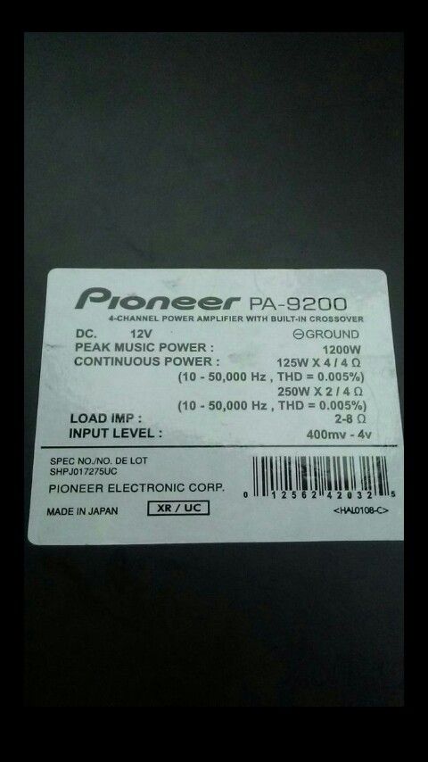 Pioneer PA-9200 4 channel power amplifier with built in crossover