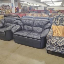 Navy Leather Loveseat 50% Off Listed Price 