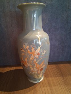 Light Blue Porcelain Vase with Floral Design