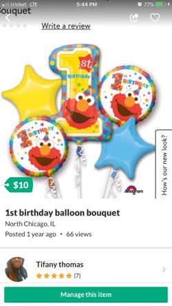 1st birthday balloon bouquet $10
