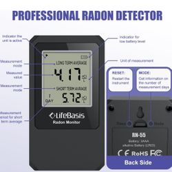 Life Basis Home Radon Detector, Portable Radon Tester for Home with Long and Short Term Radon Monitoring 0-500 pCi/L Range Battery Operated