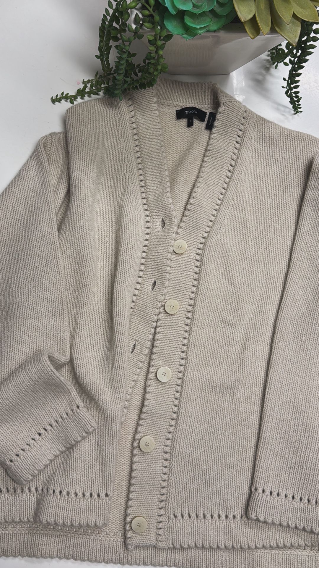 Theory Cream Knit Cardigan with Button Detail