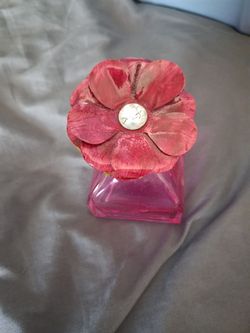 Perfume bottle or Multi purpose bottle pink with pink flower top cork