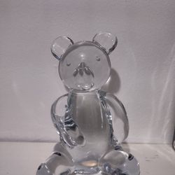 5.5" Clear Glass Crystal Sitting Teddy Bear Figurine Heavy Paperweight 


