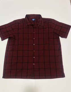 George Mens 3XL casual maroon and black plaid button-up short sleeve classic