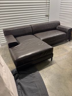 Dark Brown Leather Sectional Sofa with Chaise