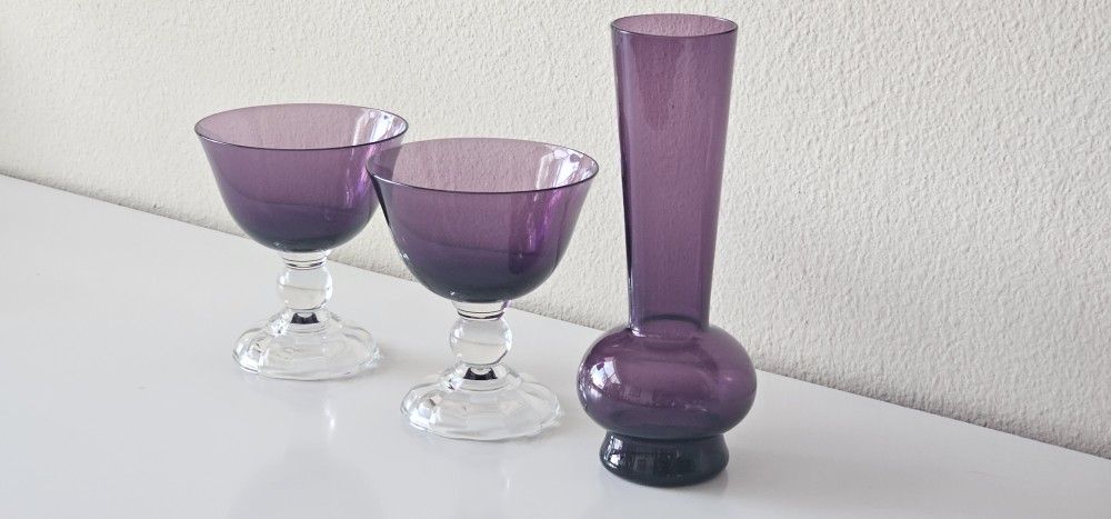 Stunning Vintage Purple Glass Set – Rare & Eye-Catching!