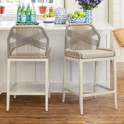 Set of 3 Rope Woven Counter Stools with Cushions – Set of 2