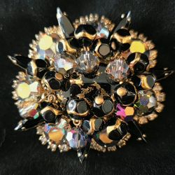 Juliana Aurora Borealis and Black Glass Brooch