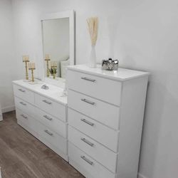 DRESSER WITH MIRROR AND CHEST  ( CÓMODA  CON ESPEJO Y GAVETERO) 