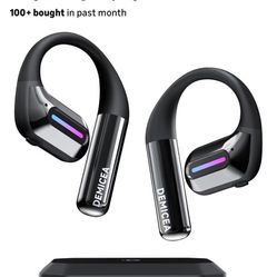 DEMICEA True Bone Conduction Headphones,Open-Ear Headphones,Up to 30H Playtime with Charging Case,Aurora Mode(RGB Light) IP68 Water-Resistant, AAC/SBC