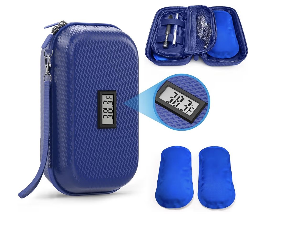 Insulin Cooler Travel Case TSA Approved, Refrigerated Medicine Travel Case with Temperature Display, Wrist Strap & 2 Reusable Ice Packs, Gift For Dail