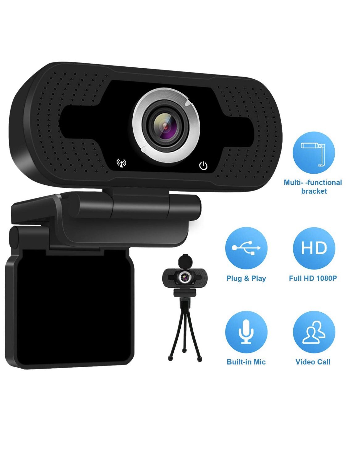Anivia 1080p HD Webcam W8, USB Desktop Laptop Camera, Mini Plug and Play Video Calling Computer Camera, Built-in Mic, Flexible Rotatable Clip