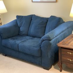 Plush Navy Blue Loveseat Couch