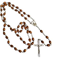 Silver tone Wood  beads  Rosary  