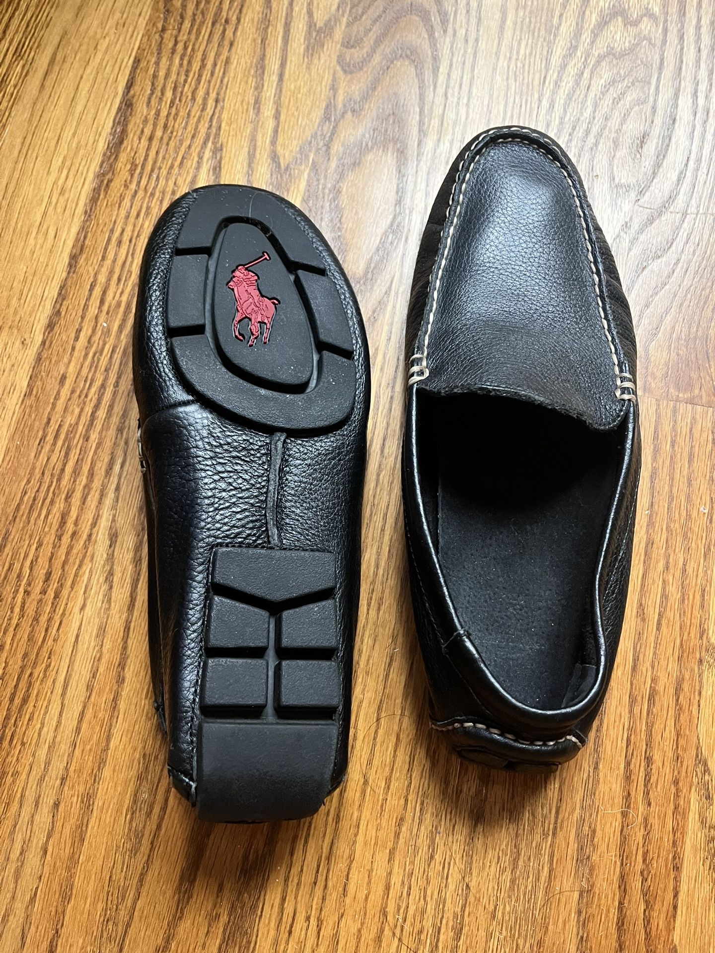 Polo Ralph Lauren Terence Black Leather Driving Shoes Slip On Loafers Mens Sz 9D