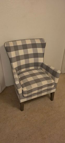Grey and White Buffalo Check Wingback Armchair