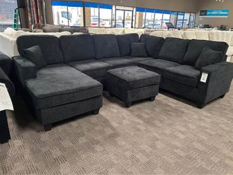 NEW black sectional and ottoman