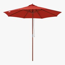 9ft Wooden Umbrella RED