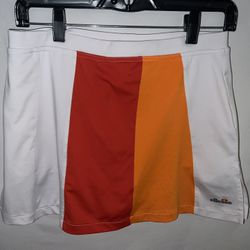 Ladies Womens Medium Ellesse vintage white red orange cute tennis skirt