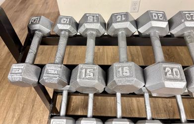 Set of Hex Cast Iron Dumbbells 10s to 55s In NEW Condition. Total: 650 pounds [NO RACK /being sold already]