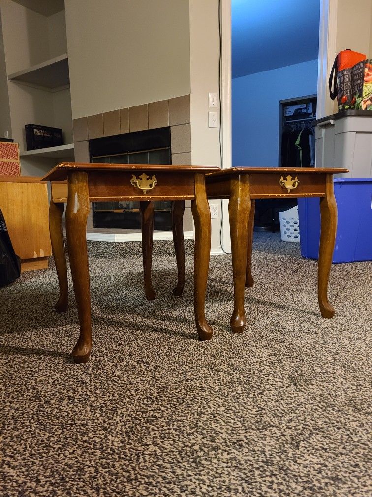Wood End Tables - Matching Pair