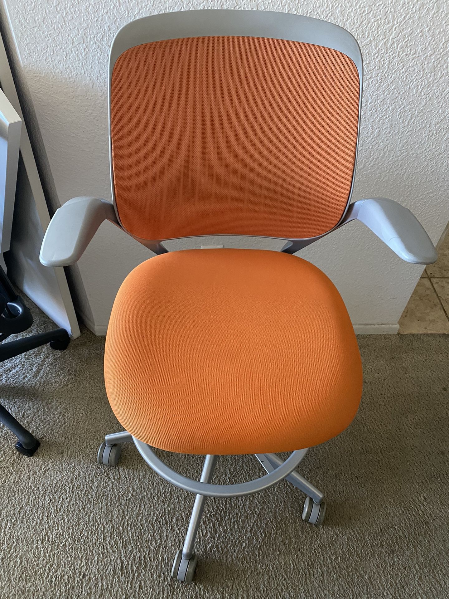 2015 Steelcase Cobi Drafting Offing Chair /work Stool With Platinum Base And Adjustable Foot ring In Orange
