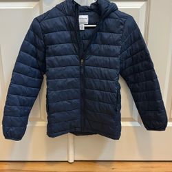 Youth Navy Blue Hooded Puffer Jacket Size L (9 Y)