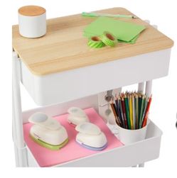Three tier rolling cart with wood top