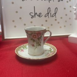 Hand Painted Porcelain Floral Coffee Cup