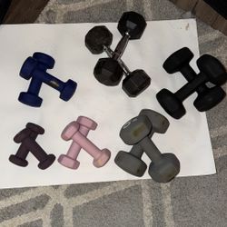 FULL DUMBBELL SET – 2, 3, 5, 8, 10, 12 lb Pairs – $75 OBO – Brickell 🔥