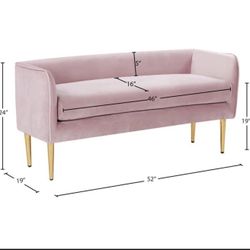 New Baby Pink Velvet Storage Bench Seat With Gold Legs