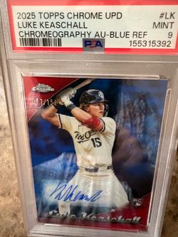 LUKE KEASCHALL AUTOGRAPHED PSA9 CHROMEOGRAPHY BLUE REFRACTOR NUMBERED 77/150