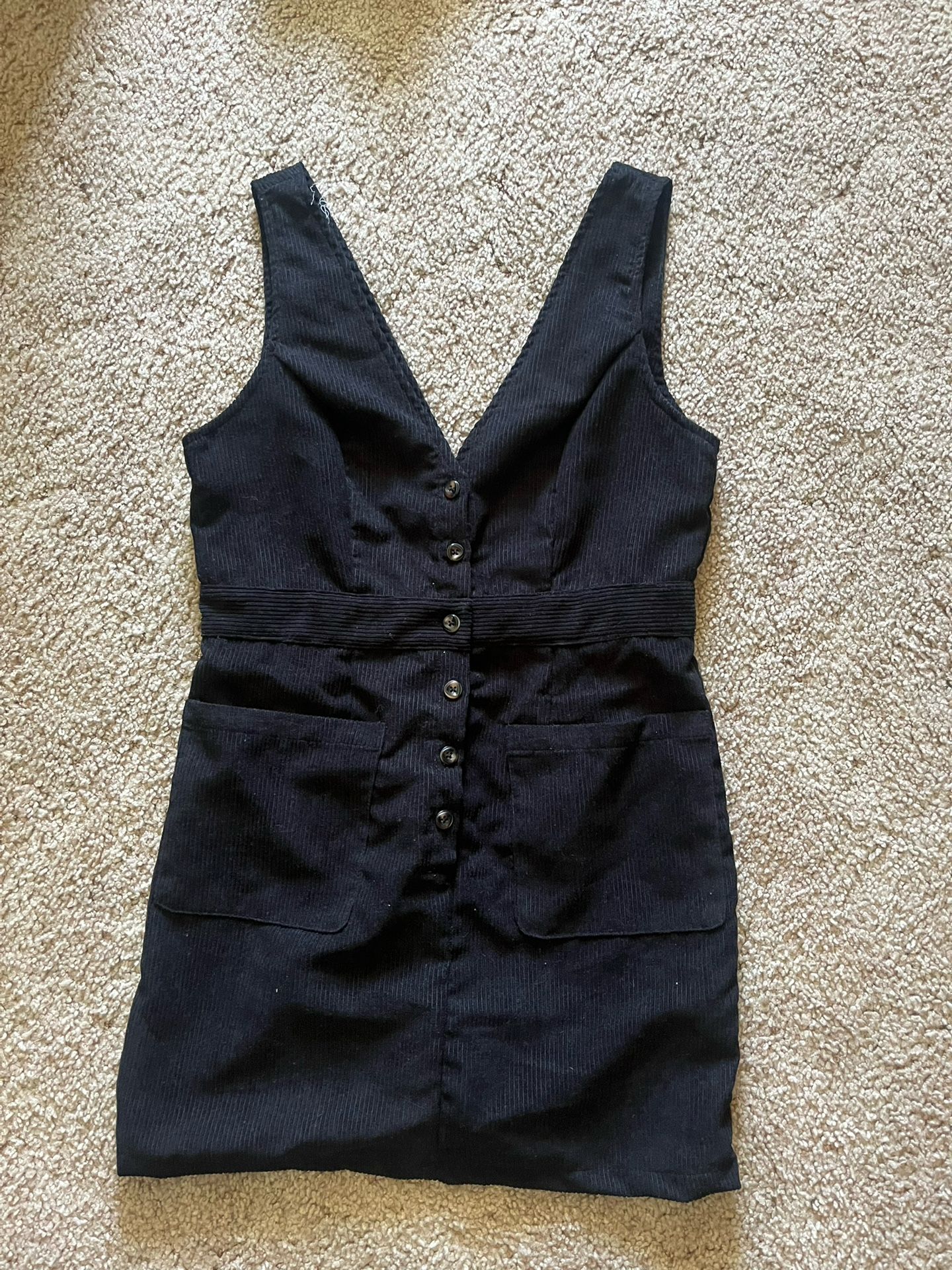 Black Button Up Overall Dress