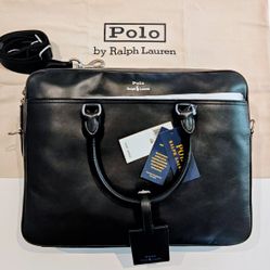 Polo Ralph Lauren Leather Briefcase (Strap, Laptop Sleeve, Storage Bag). NWT.
