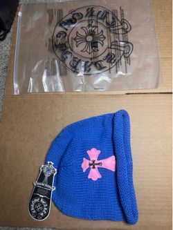 Blue chrome hearts beanie With pink cross