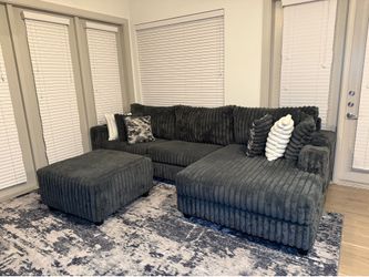 Gray Sectional and Ottoman