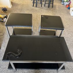 3 Piece Black Glass Table Set 