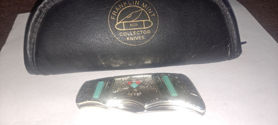 Franklin Mint Turquoise Eagle Collector Folding Knife with Case - Mint Condition
