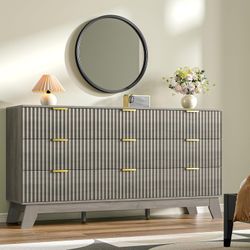 New Fluted Dresser for Bedroom with 9 Drawers, 57" Wide Modern Chest of Drawers with Metal Handle, Wooden Dresser TV Stand, Wood Closet Clothes Storag