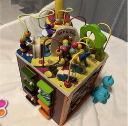 B. toys Wooden Activity Cube - Zany Zoo: Educational Play with Animals, Spinners, Bead Rollercoaster, Functional Doors