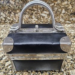 Vintage Black Mini Vanity Purse Case with Handles Opens to Storage