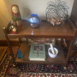 VINTAGE MCM SIDE TABLE OR BAR CART on casters