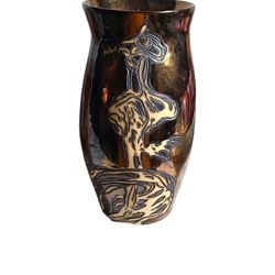 Elizabeth Santos California Studio Art Pottery “Tree Calligraphy” Deer Vase