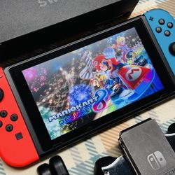 Nintendo Switch 32GB V2 Console System Neon Red Blue JoyCons Tested W/Box 6166