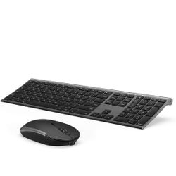 Wireless Keyboard and Mouse, Vssoplor Rechargeable Quiet Full-Size Keyboard and Mouse Combo Set Ultra Slim Design for Laptop, PC, Notebook, Desktop-Da