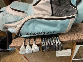 Female, R H, Golf Clubs, Northwestern, Irons (nice and shiny ), Female length , metal hybrids, includes ADAMS Bag and your choice of Putter. All for  